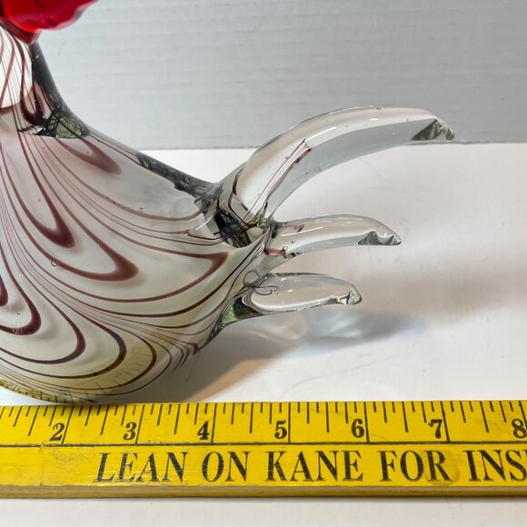 Handcrafted Glass Rooster Figurine With Red Comb & Tail Accents - Picture 8 of 9